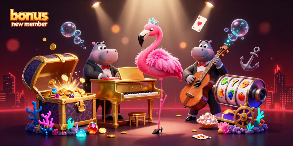 Engage with thrilling bonus new member offers while enjoying vibrant casino-themed illustrations.