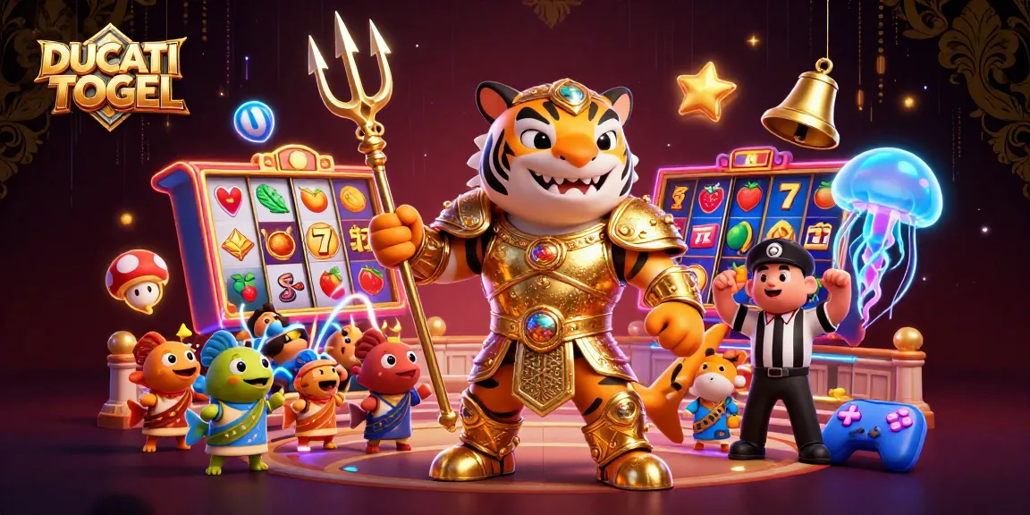 Engage with DUCATITOGEL as you spin slot reels in this vibrant underwater casino scene.