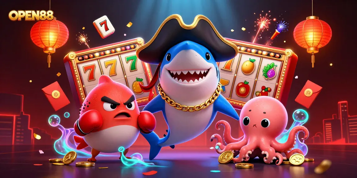 Experience excitement at OPEN88 with a dynamic 3D scene featuring captivating casino elements.